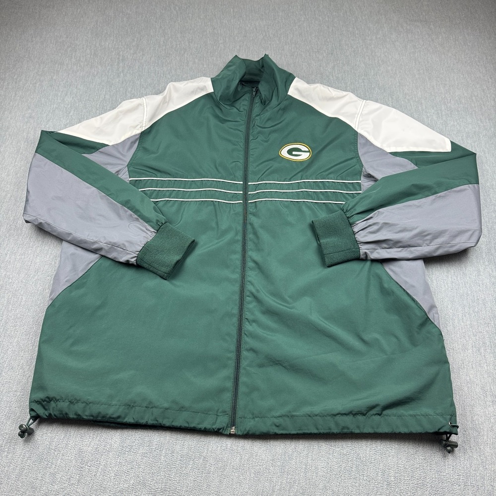 Green Bay Packers Jacket Mens 2XL XXL Green‎ Windbreaker Full Zip NFL Football